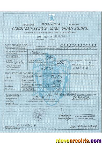 Romania birth certificate